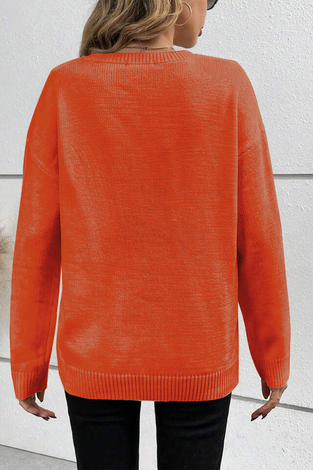 Black Halloween Boo Drop Shoulder Knit Sweater