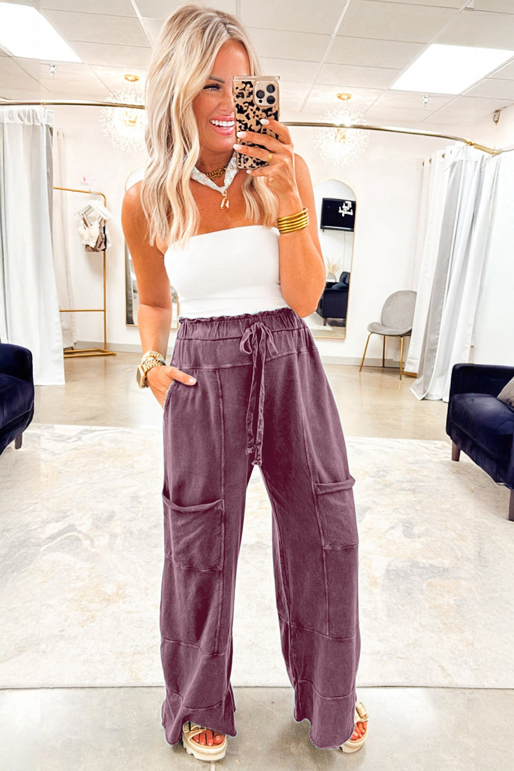 Wild Ginger Mineral Wash Knot High Waist Raw Hem Pants