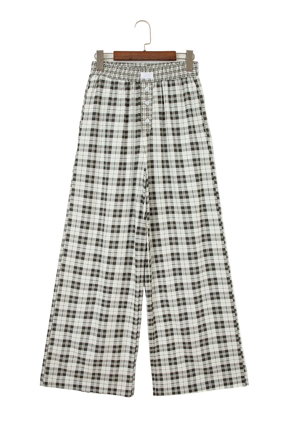 Gray Plaid Wide Leg Casual Pants