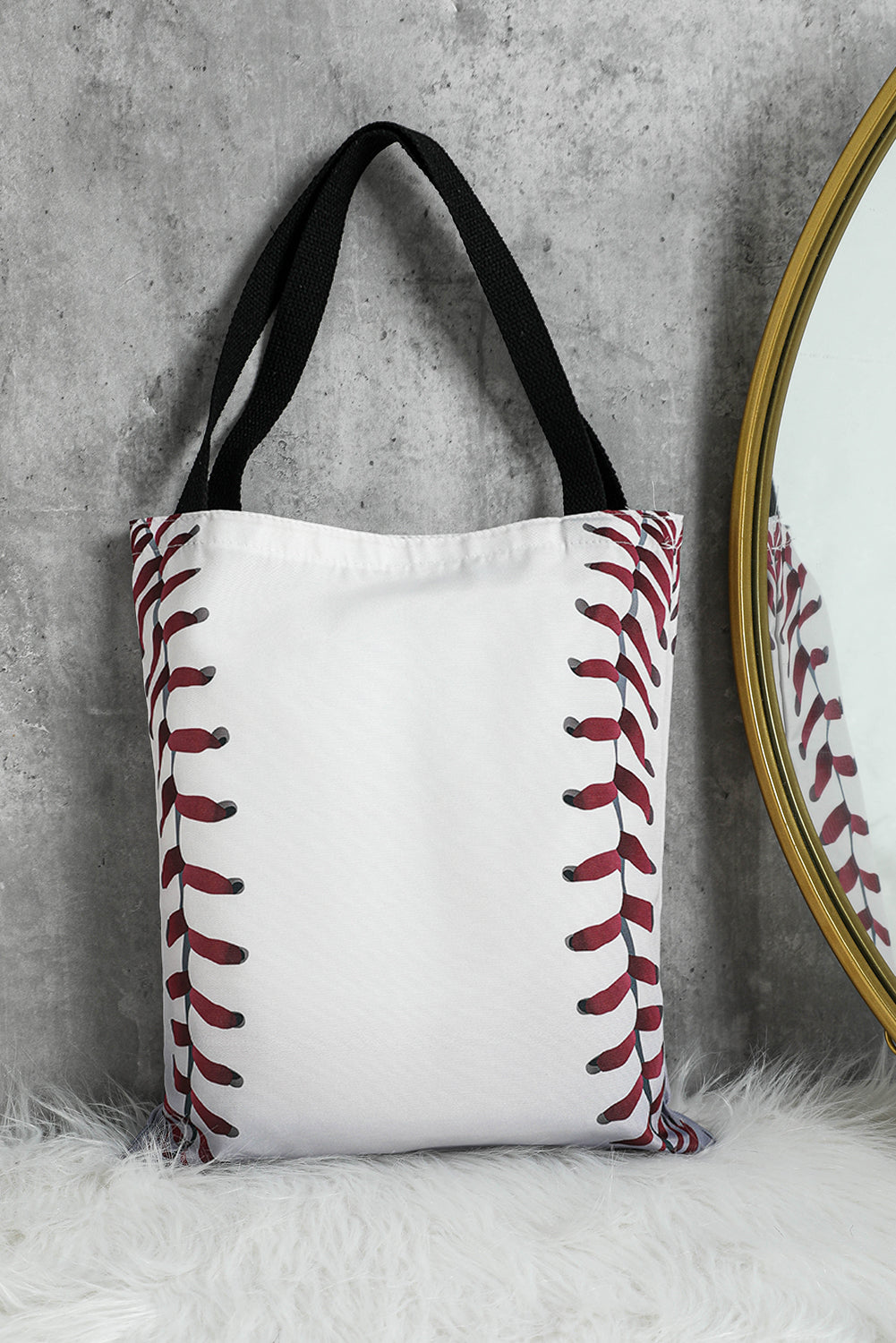 White Baseball Print Canvas Tote Bag