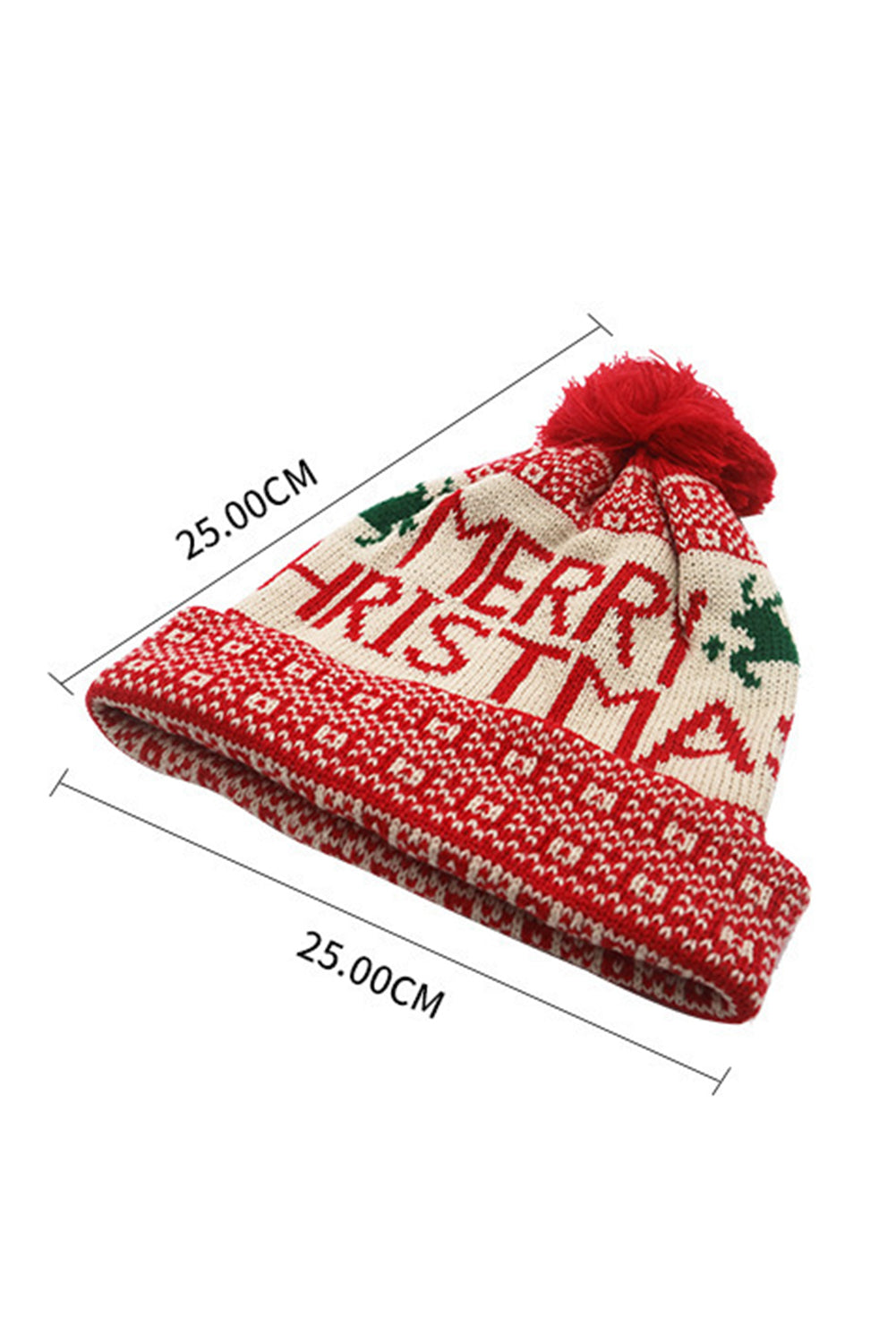 Fiery Red MERRY CHRISTMAS Winter Pom Beanie Hat