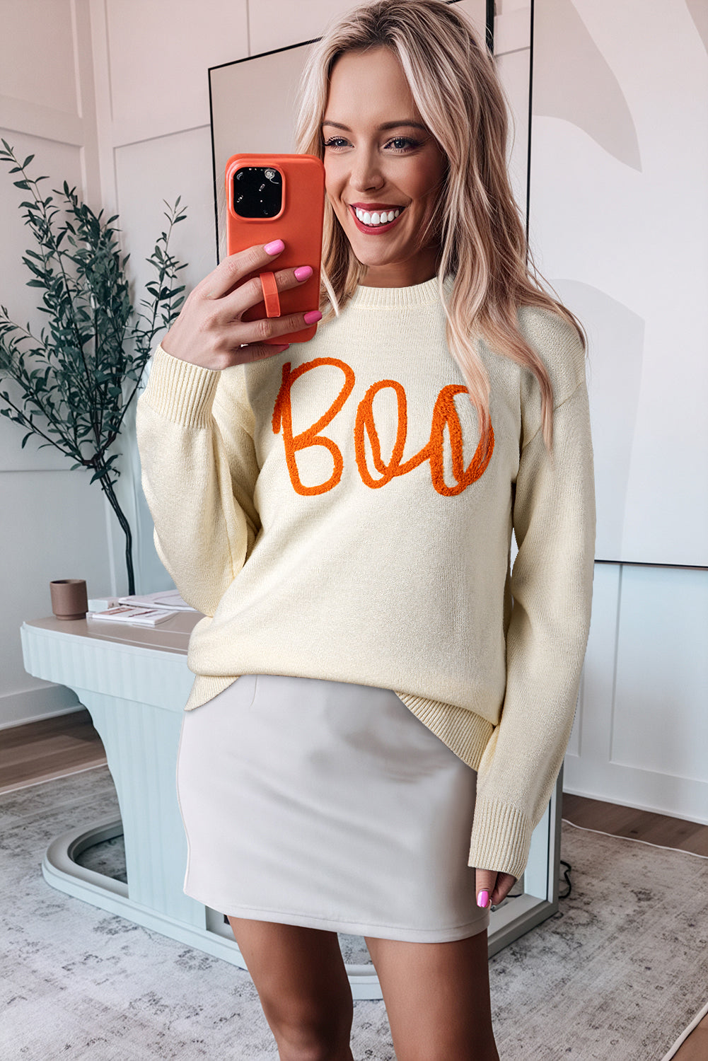 Black Halloween Boo Drop Shoulder Knit Sweater