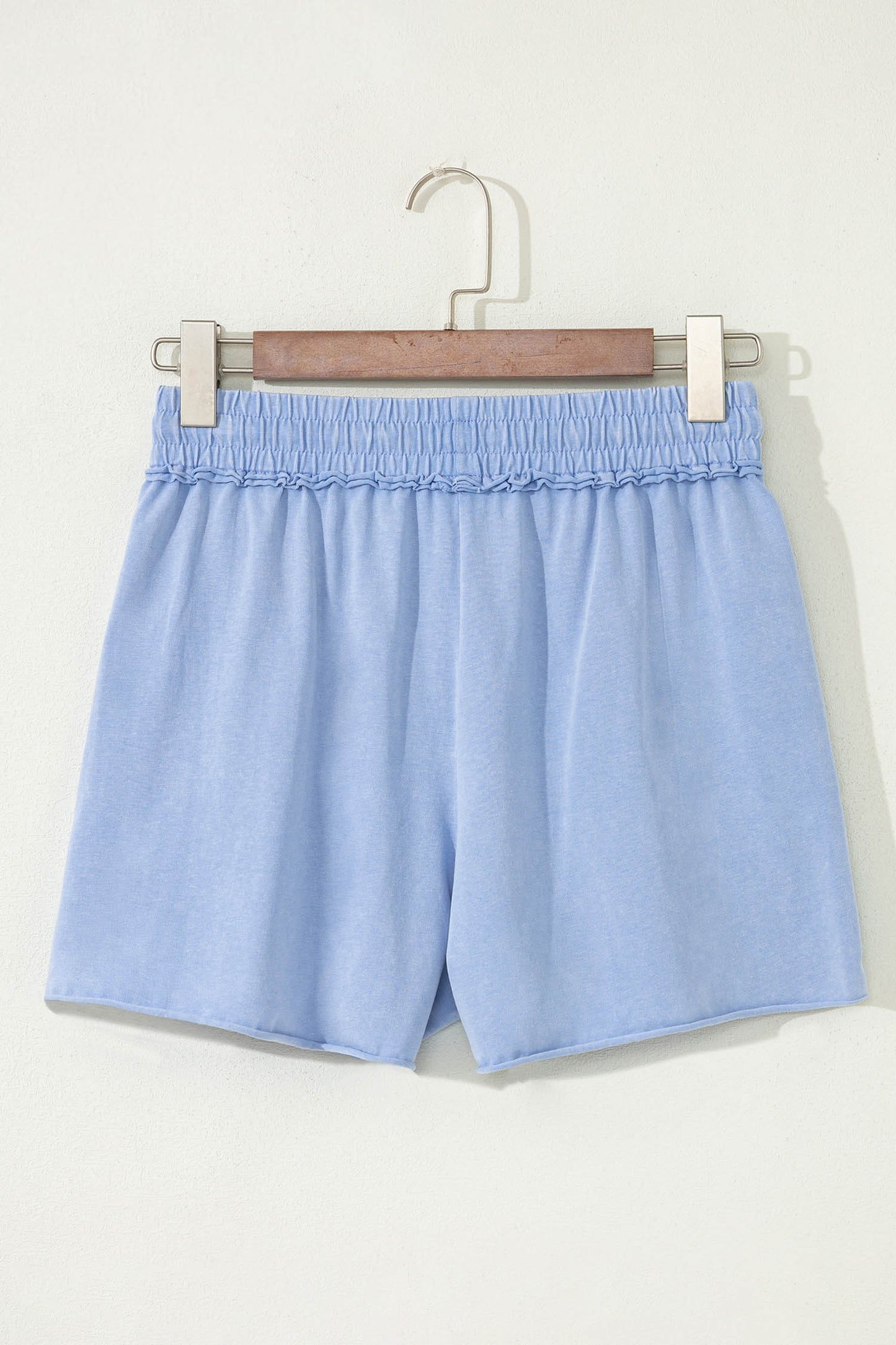 Sky Blue Patriotic Sequin Star Raw Seam Drawstring Cotton Shorts