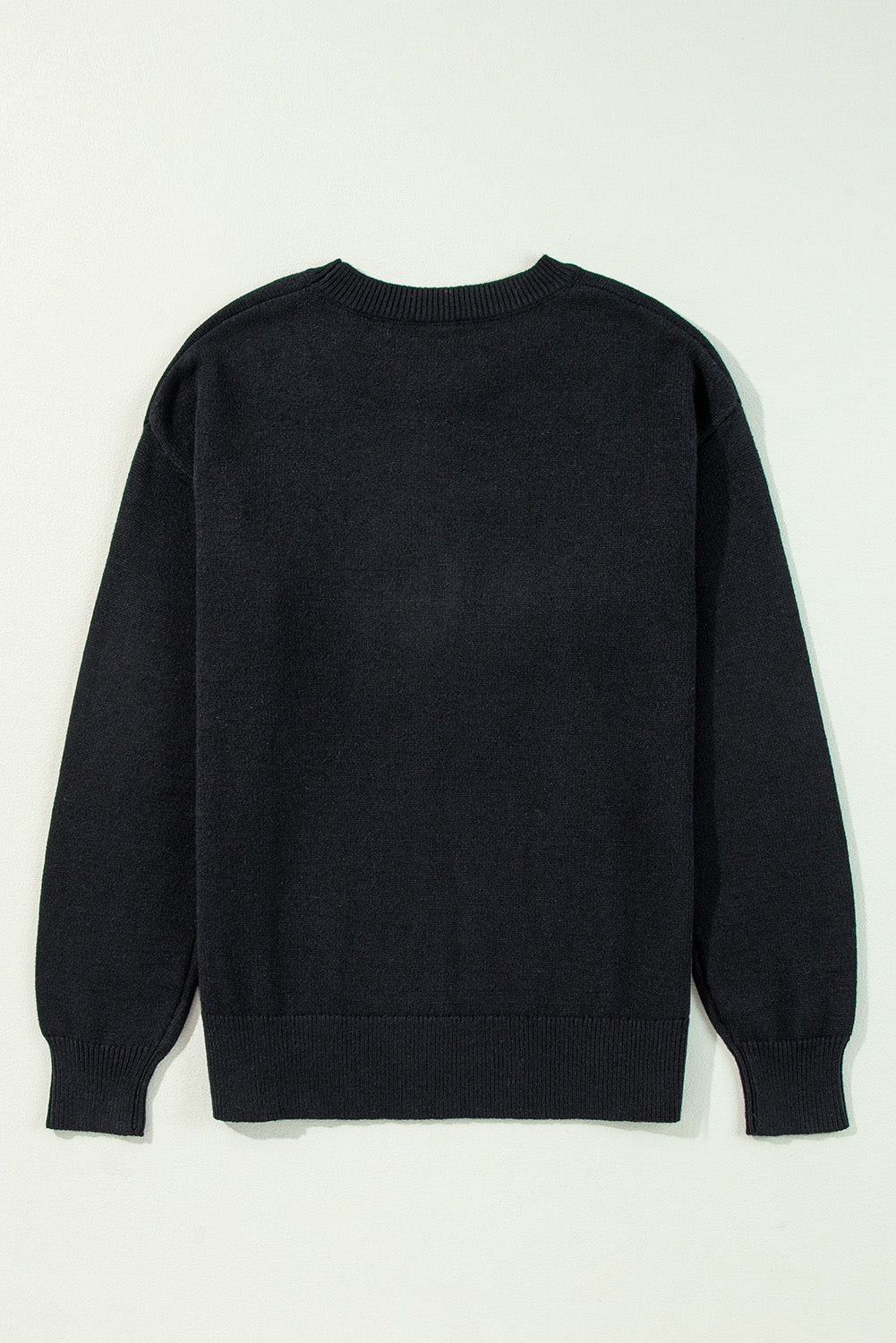 Black Halloween Boo Drop Shoulder Knit Sweater