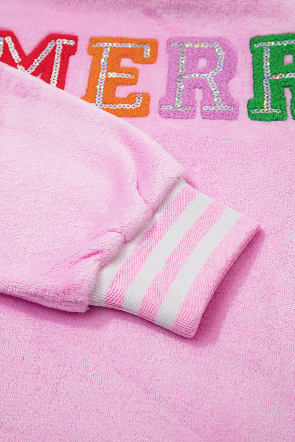 Sachet Pink Merry Letter Pattern Plush Pullover