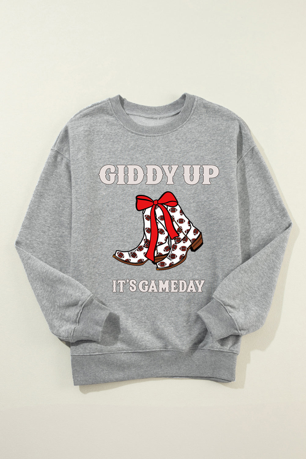 Gray GIDDY UP IT'S GAME DAY Boots Heat Transfer Printing Graphic Sweatshirt