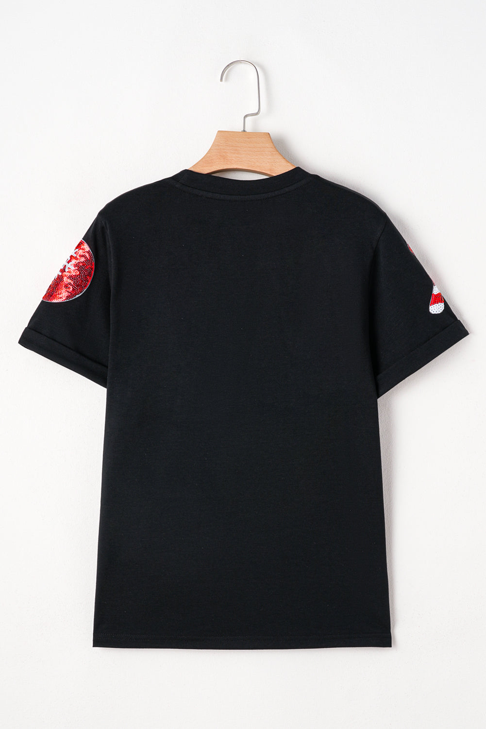 Black Sequin Christmas Graphic Patch Application Crewneck T Shirt