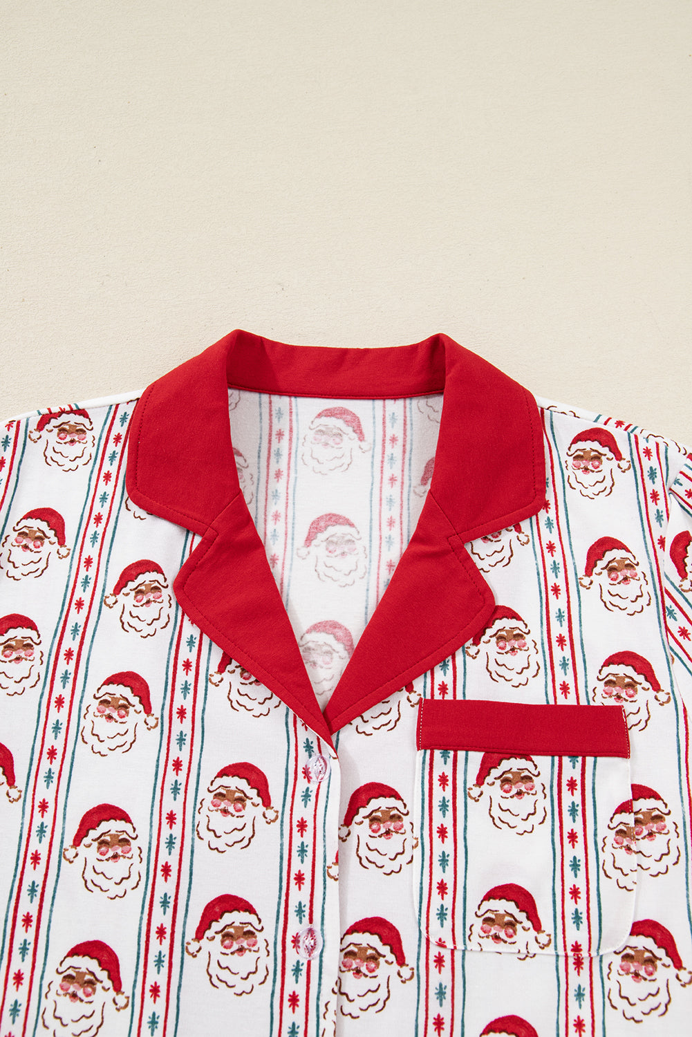White Christmas Santa Claus Contrast Ruffle Trim Pajama Set