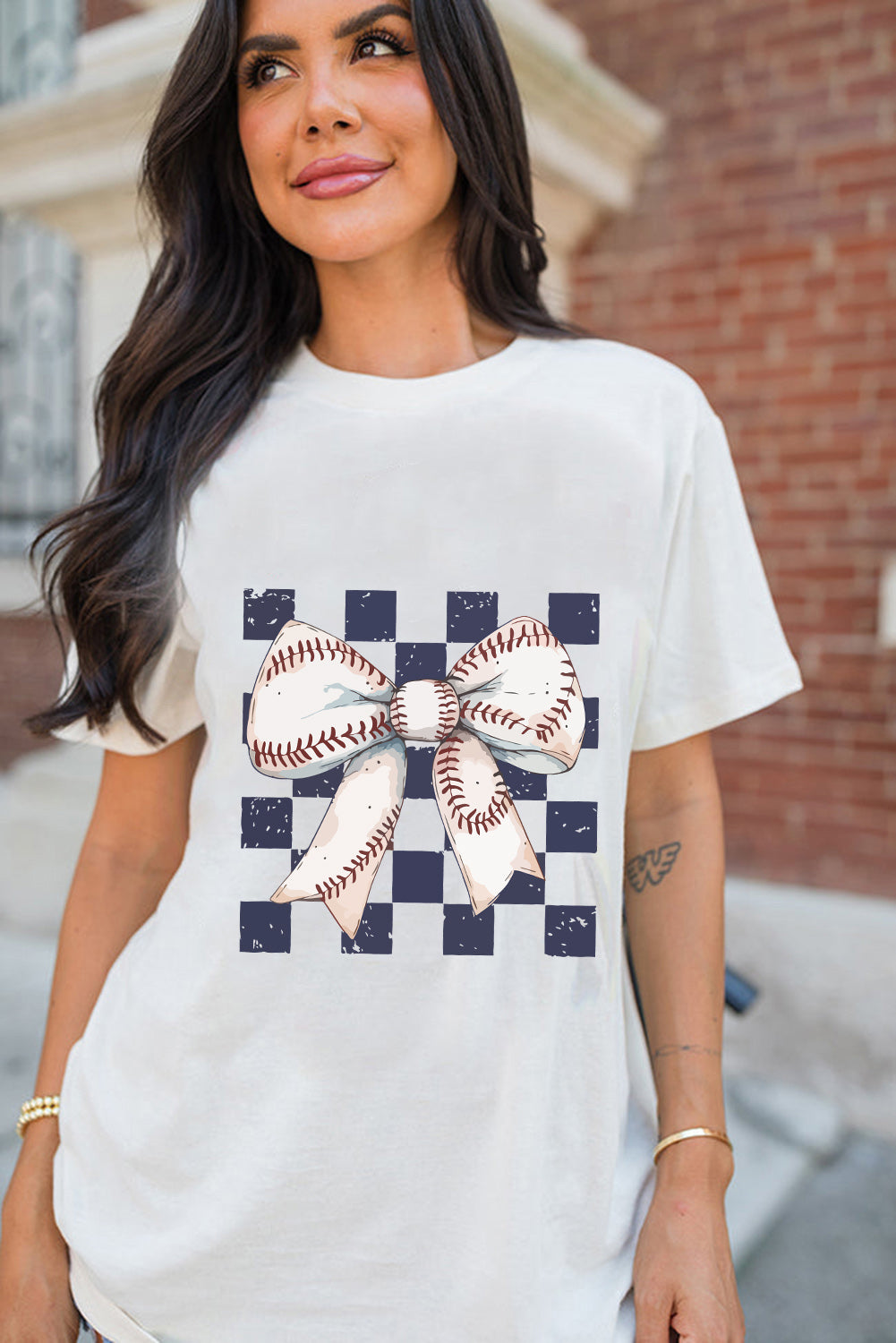 White Checkered Bow Graphic Game Day Tee