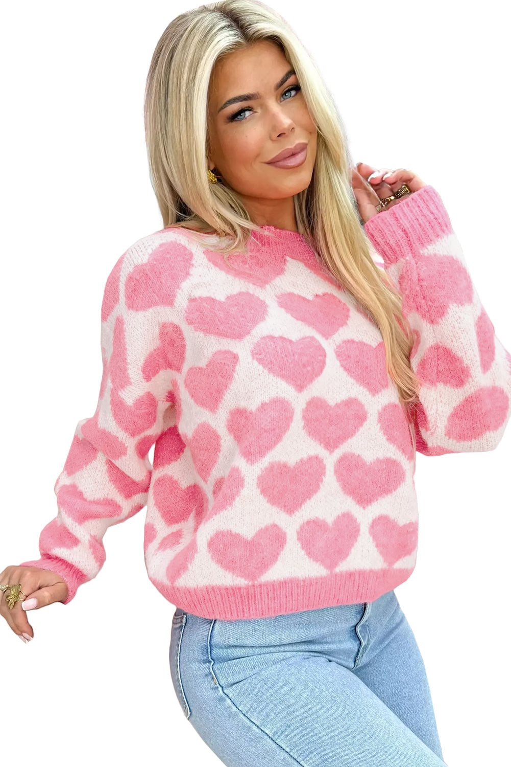 Strawberry Pink Love Heart Valentine Knit Sweater