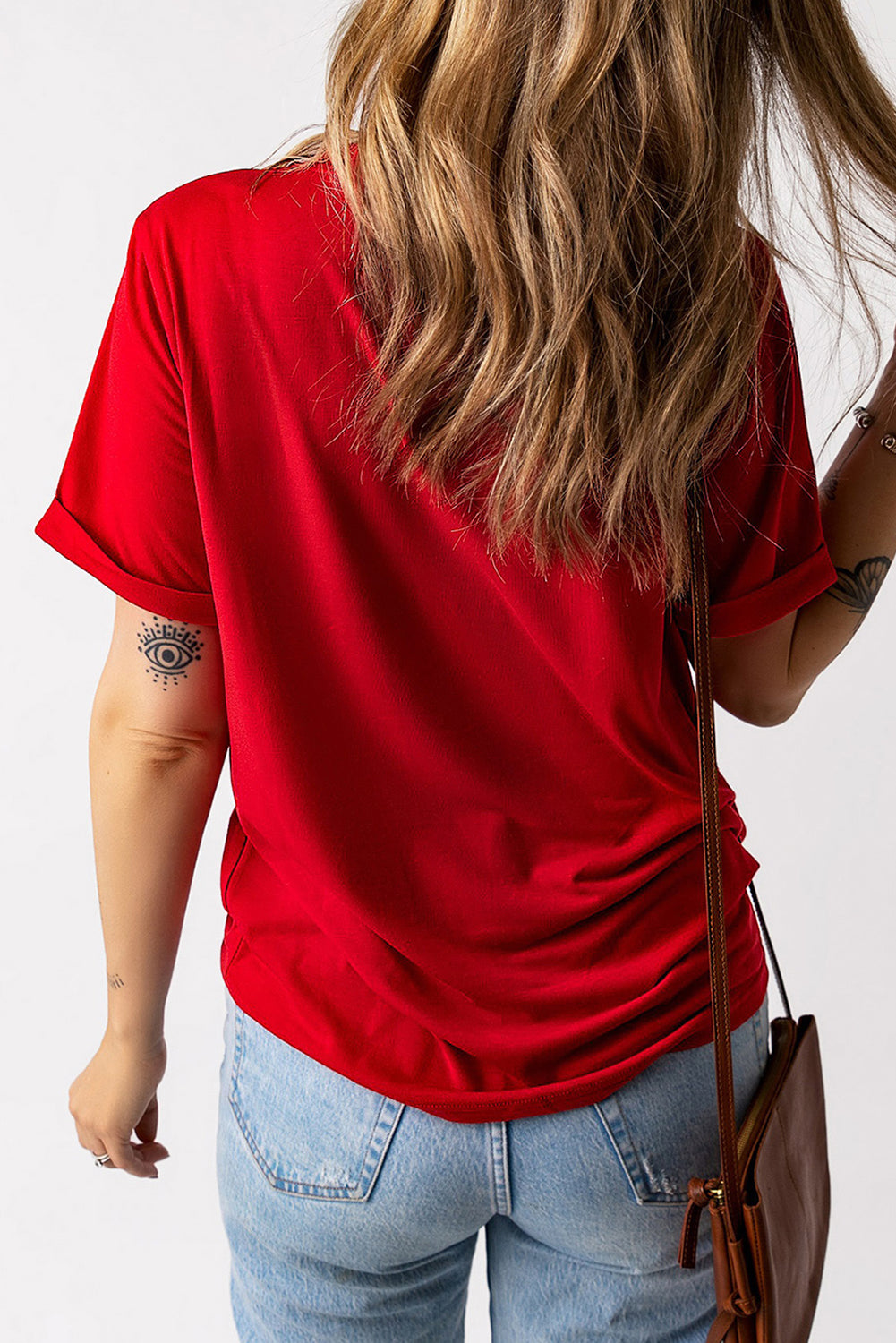 Red Sequin Baseball Pattern Crew Neck Game Day T Shirt