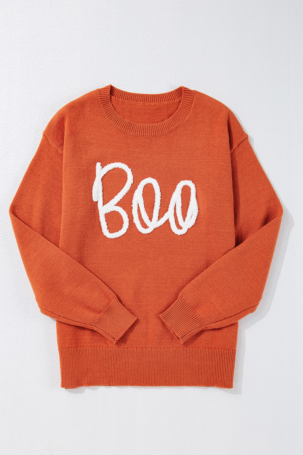 Black Halloween Boo Drop Shoulder Knit Sweater