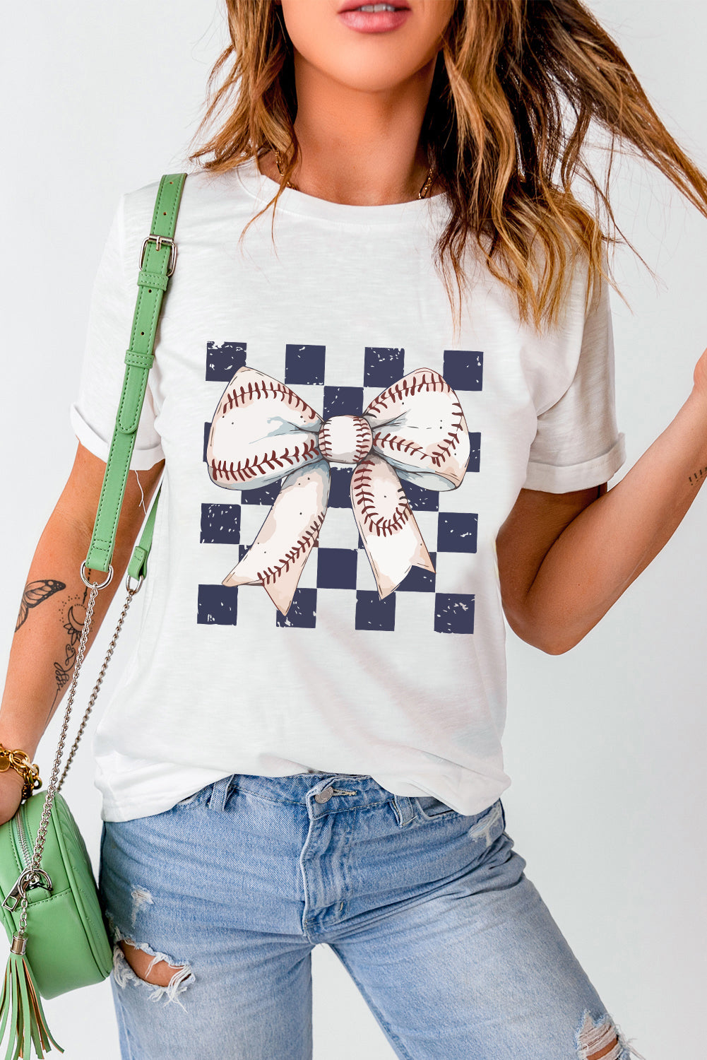 White Checkered Bow Graphic Game Day Tee