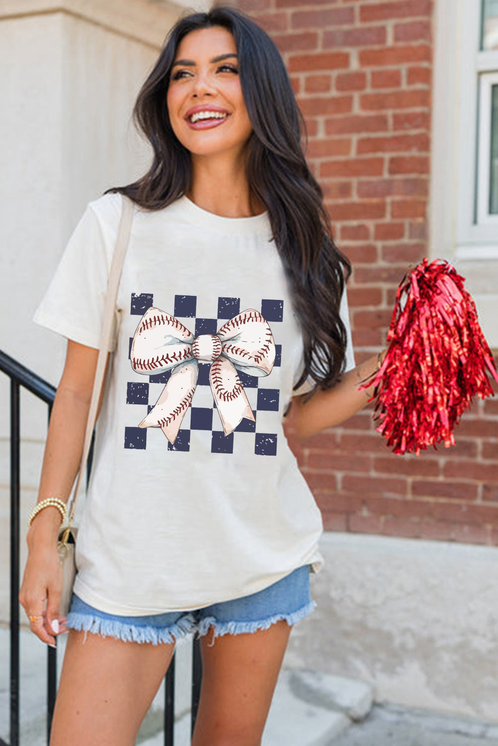 White Checkered Bow Graphic Game Day Tee