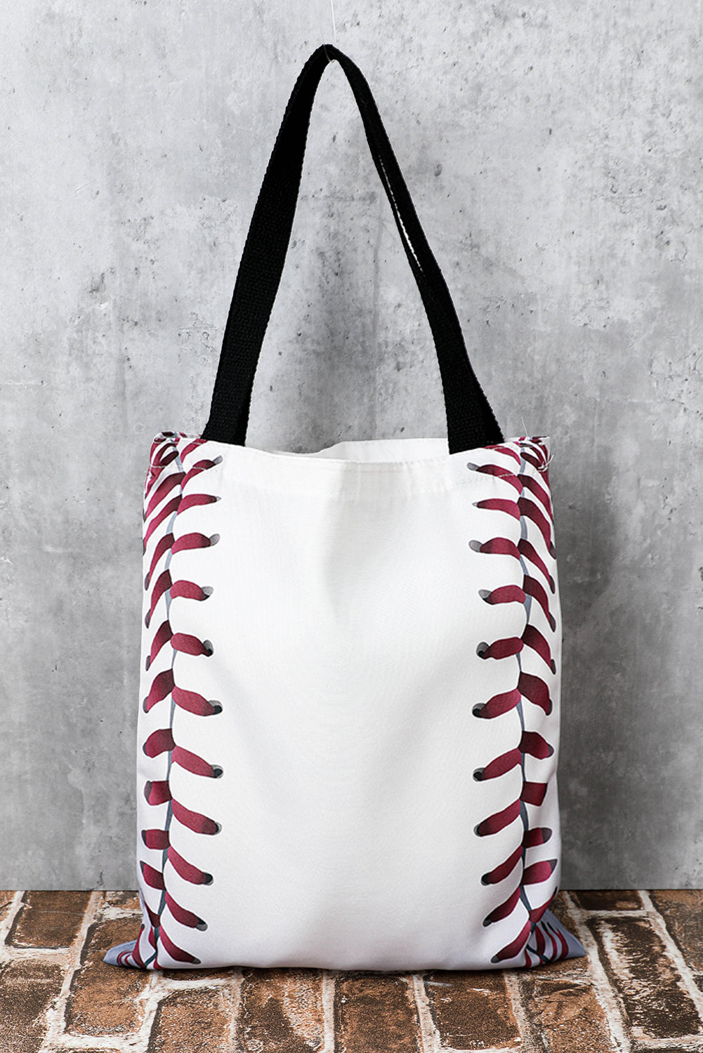 White Baseball Print Canvas Tote Bag