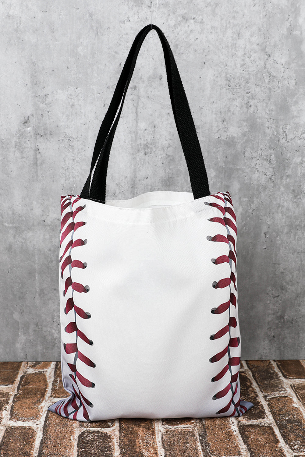 White Baseball Print Canvas Tote Bag