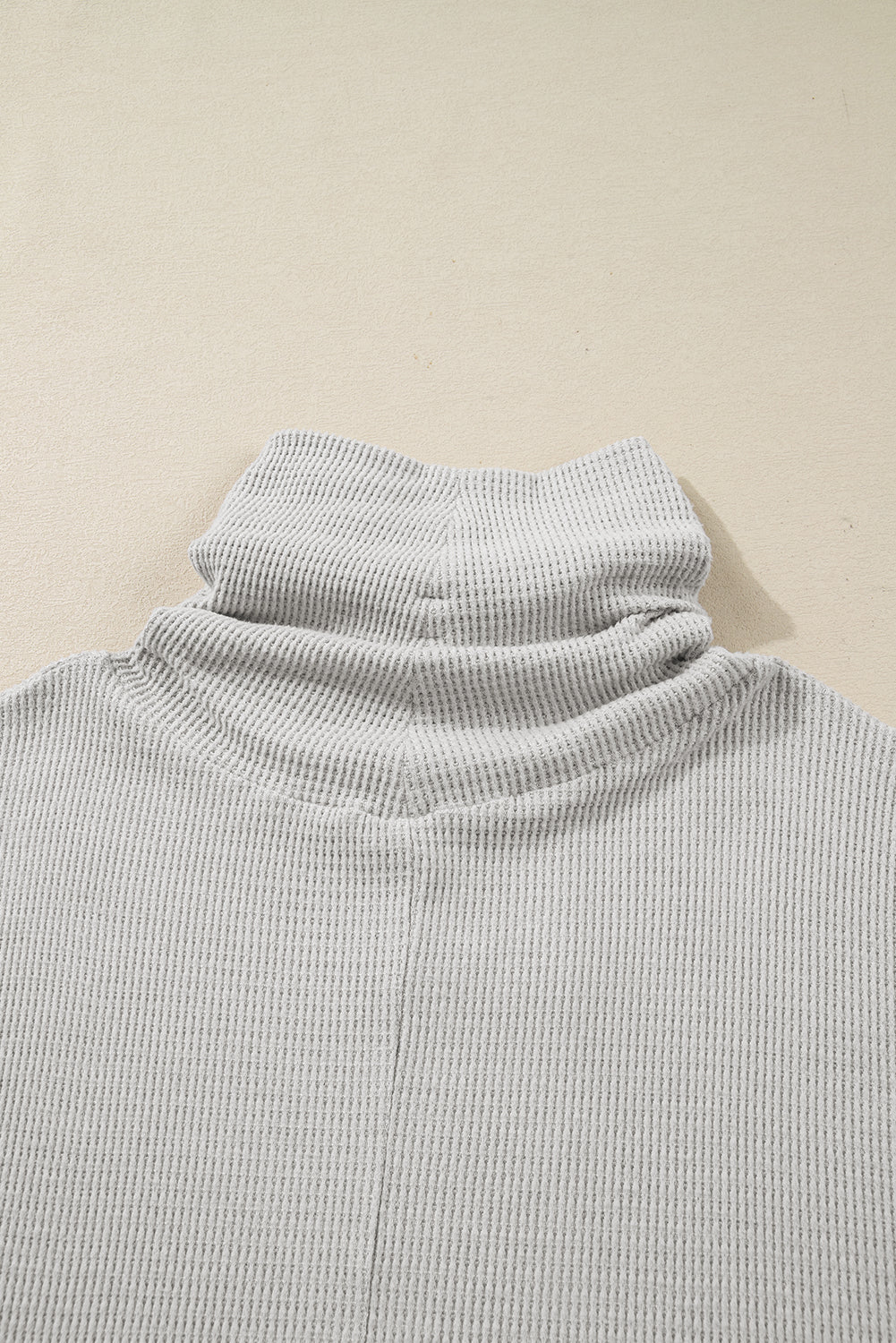 Light Grey Textured Knit Drawstring Cowl Neck Oversized Top