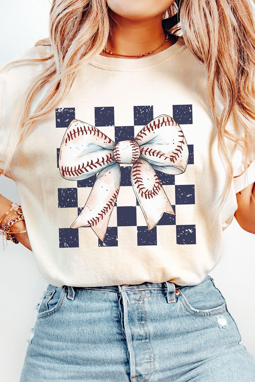 White Checkered Bow Graphic Game Day Tee