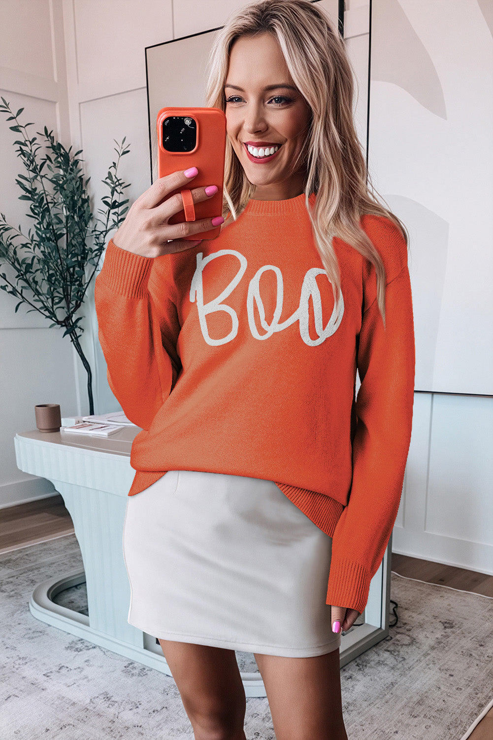 Black Halloween Boo Drop Shoulder Knit Sweater