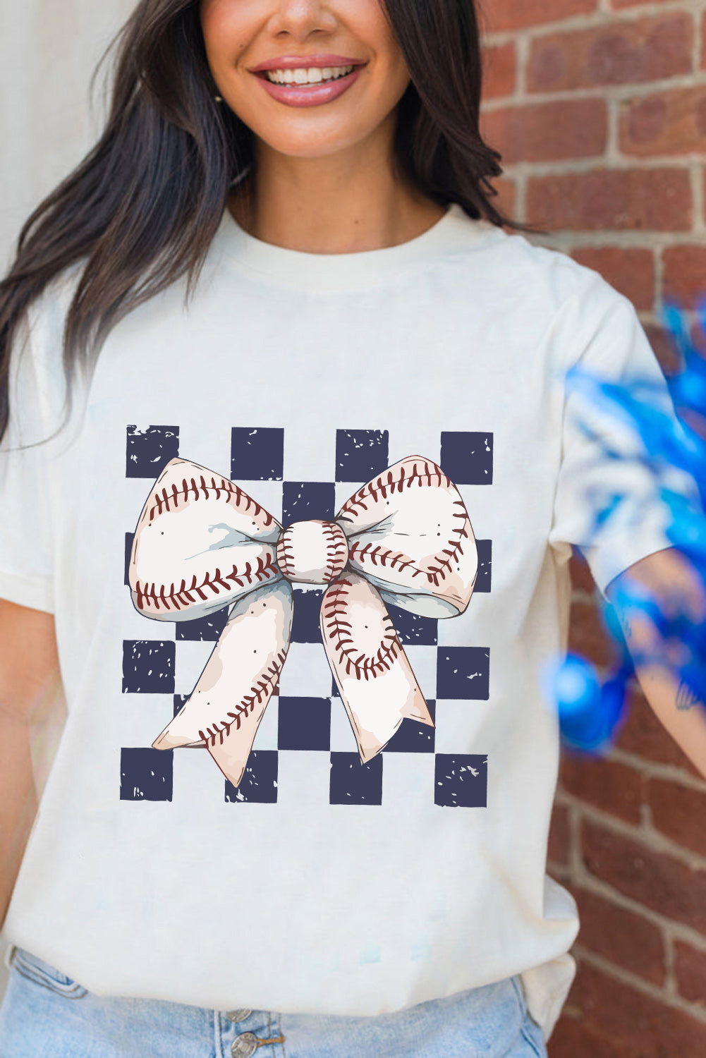 White Checkered Bow Graphic Game Day Tee