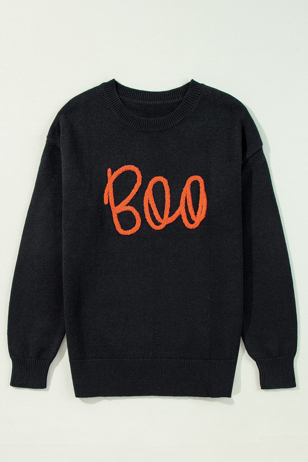 Black Halloween Boo Drop Shoulder Knit Sweater