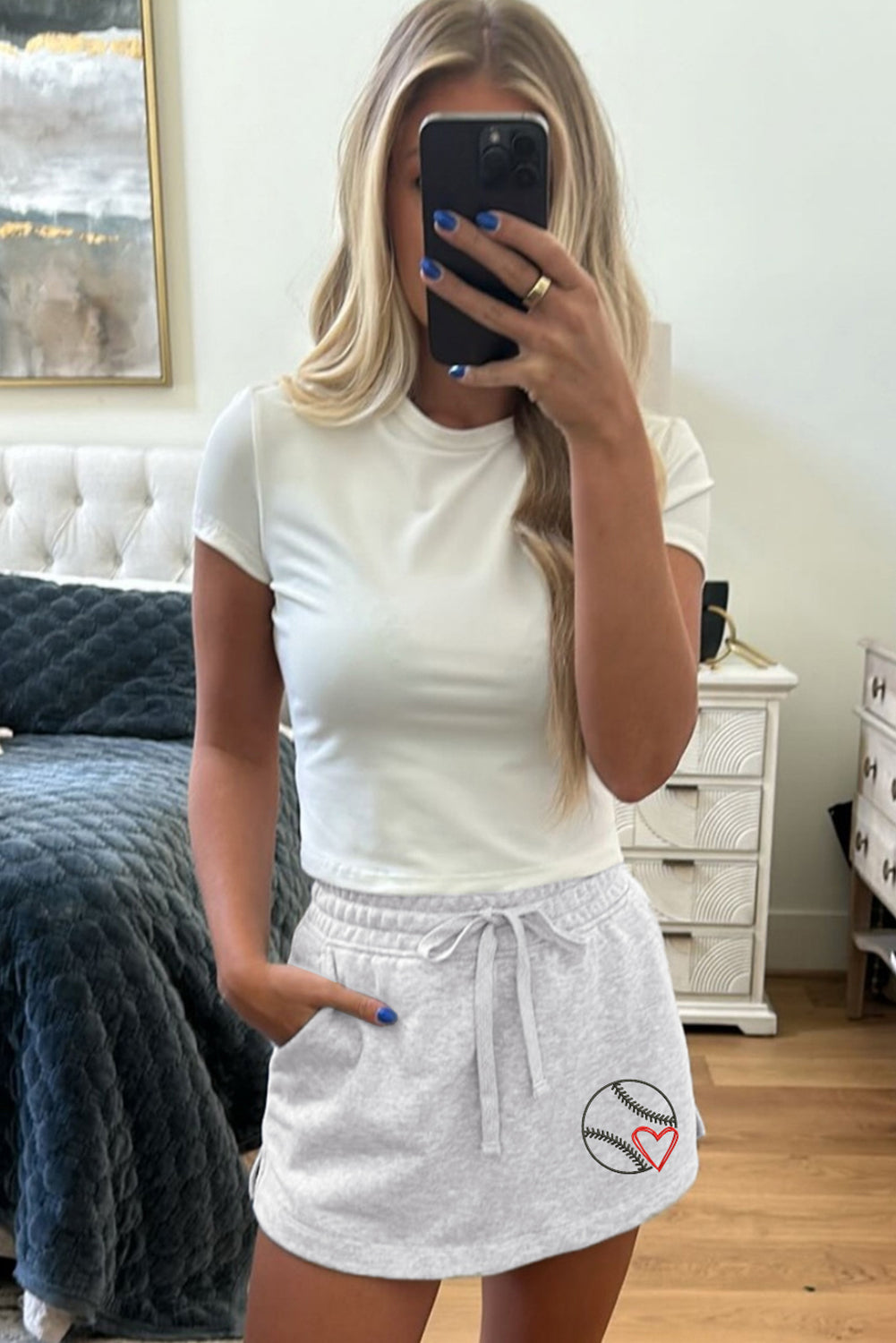 Light Grey Baseball Graphic French Terry Skort