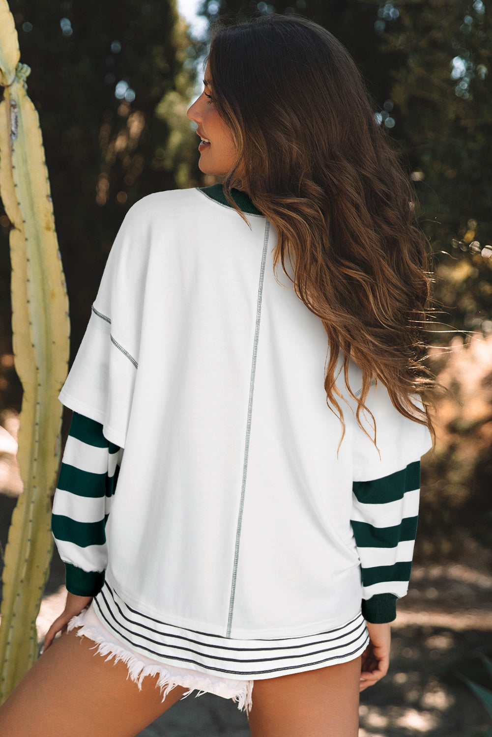 White Stripe Bowknot Pattern Contrast Trim Game Day Sweatshirt