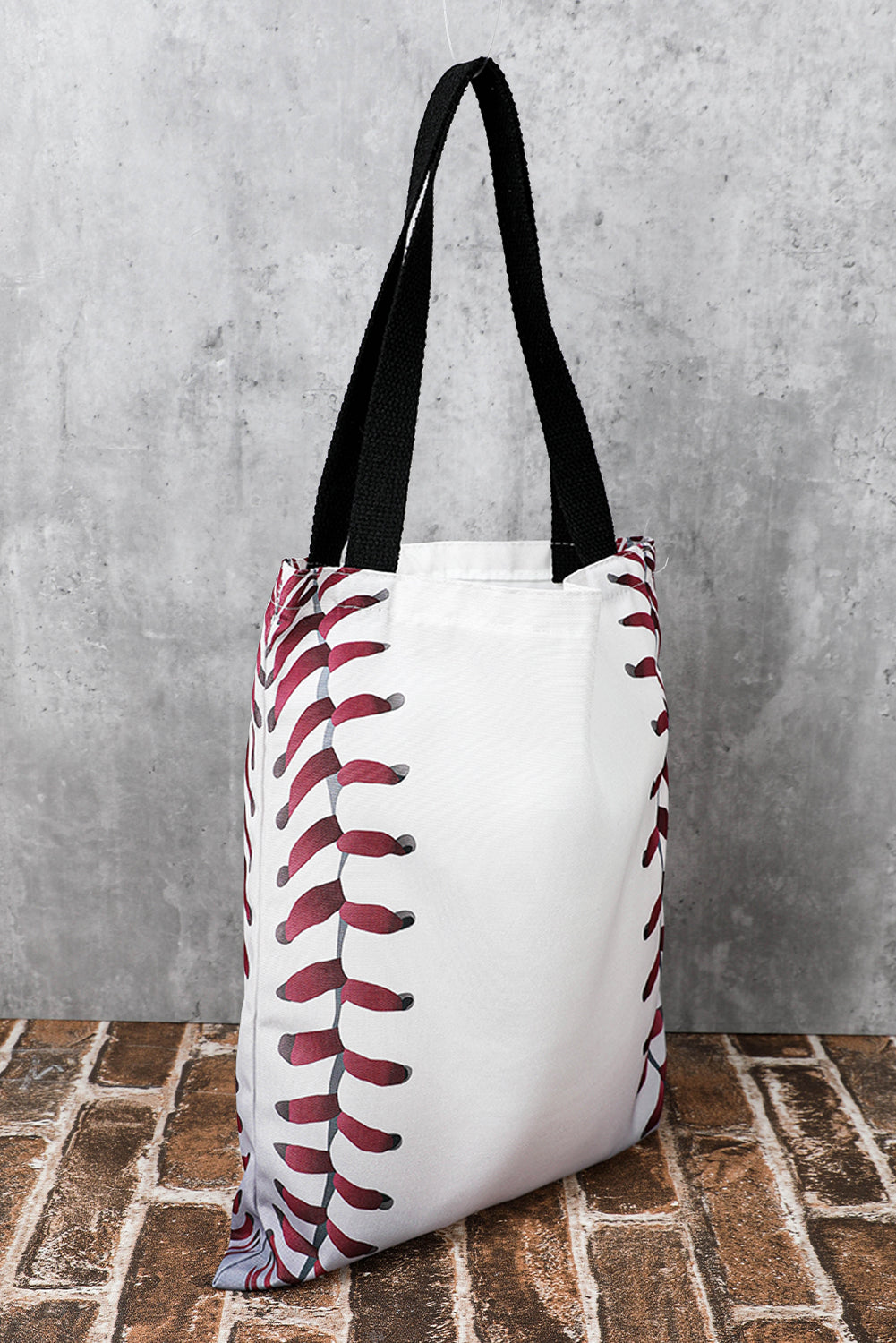 White Baseball Print Canvas Tote Bag