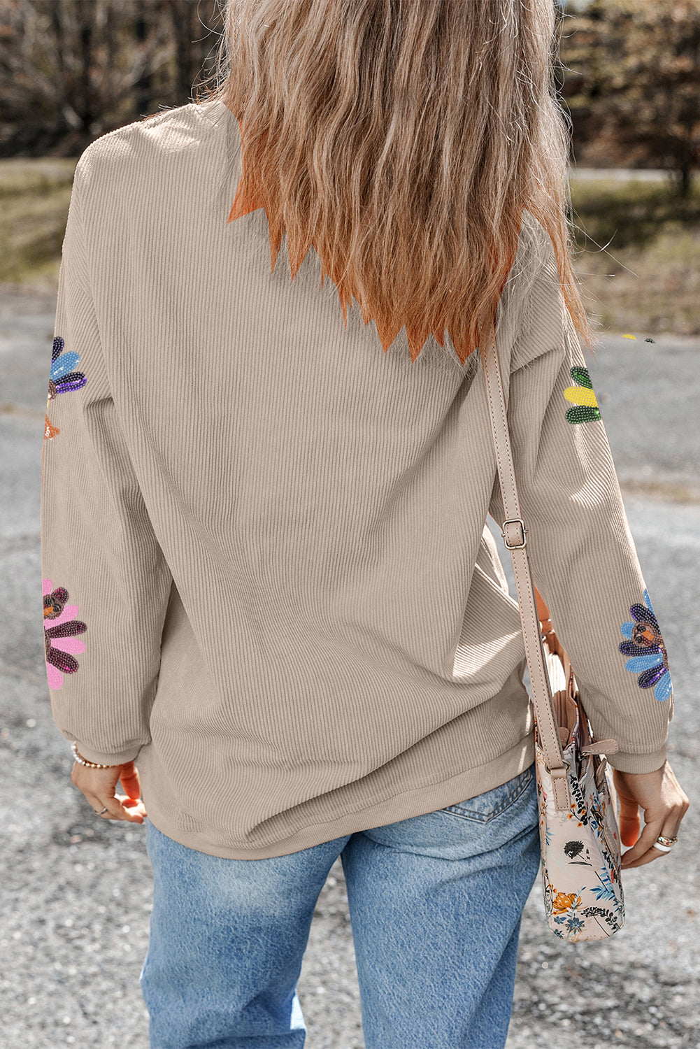 Smoke Gray Turkey Patch Application Graphic Corded Baggy Sweatshirt