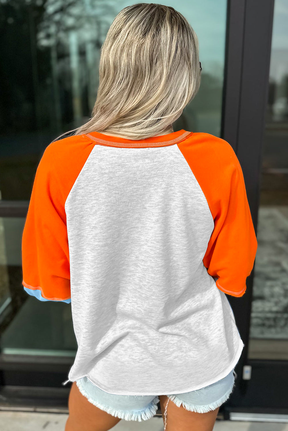 Light Grey Chenille Halloween Pumpkin Terry Flocking Long Sleeve Top