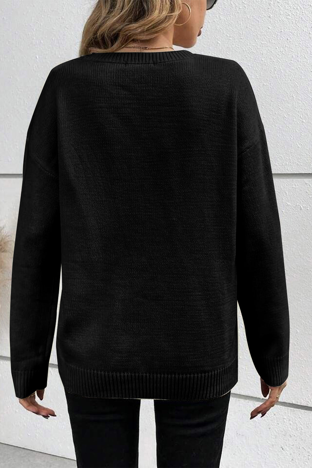 Black Halloween Boo Drop Shoulder Knit Sweater