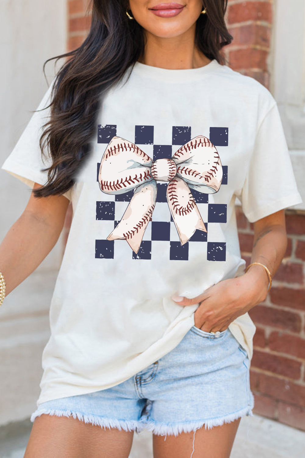White Checkered Bow Graphic Game Day Tee