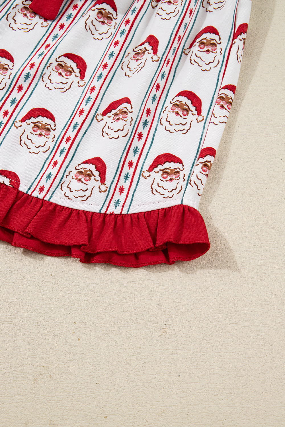 White Christmas Santa Claus Contrast Ruffle Trim Pajama Set