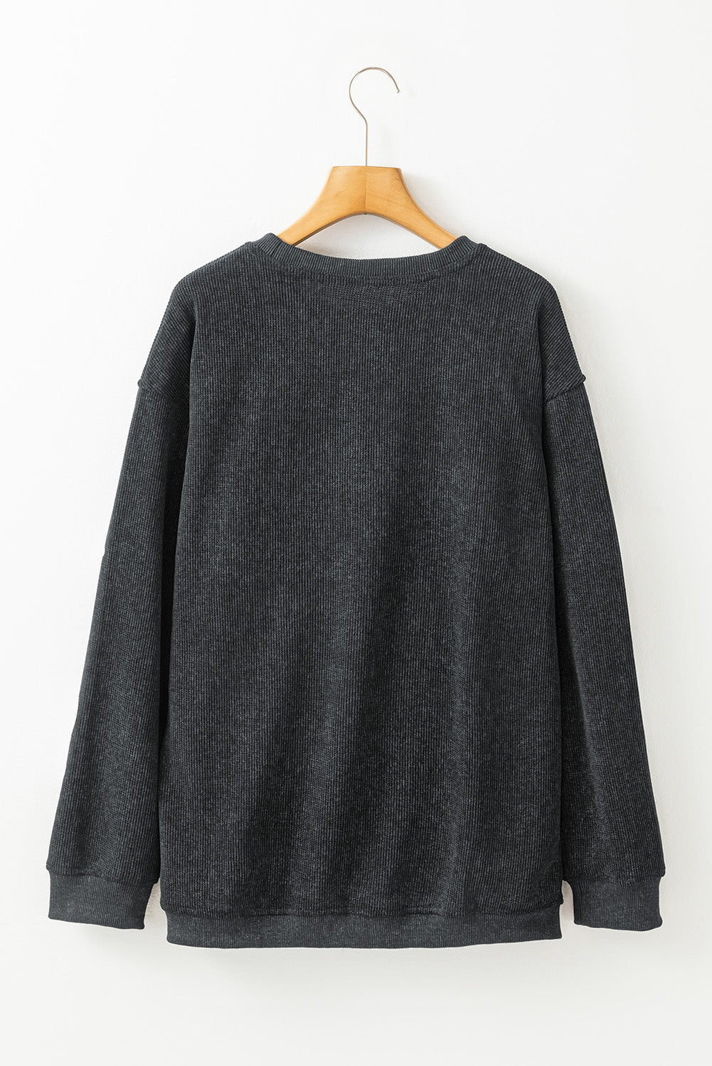 Gray Glitter Halloween Ghost Corded Crew Neck Loose Sweatshirt