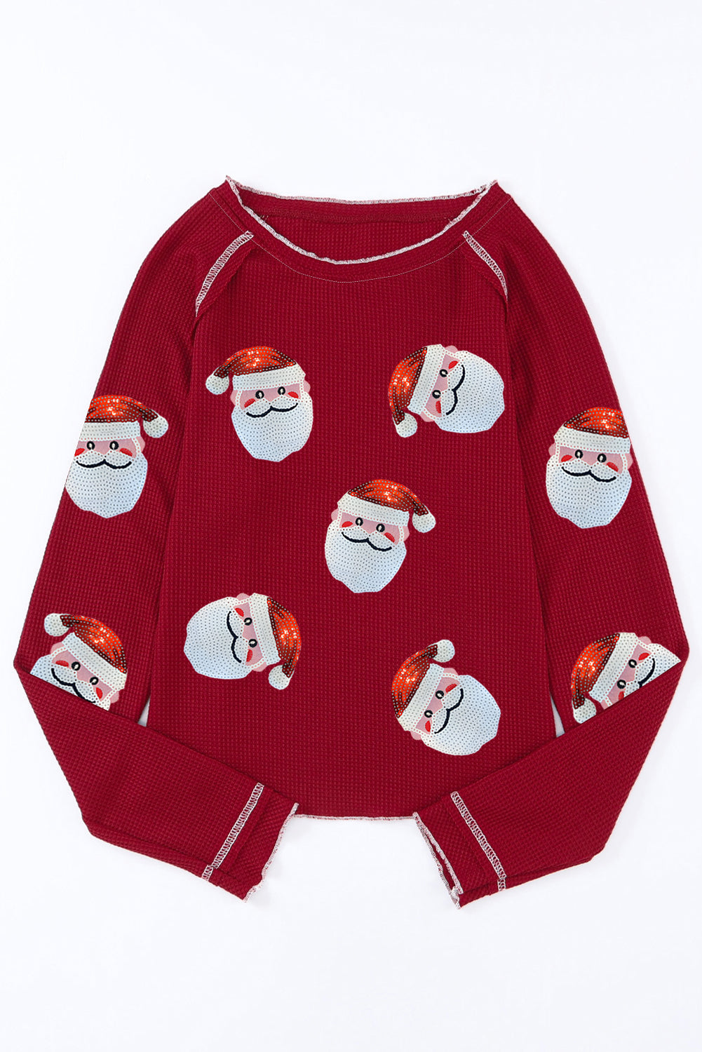Red Sequin Santa Claus Graphic Patch Application Sweatshirt