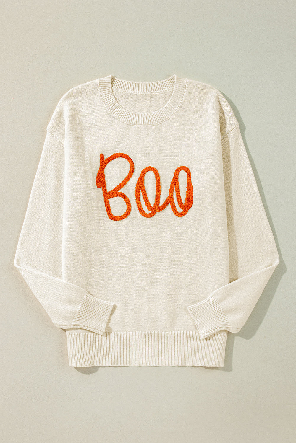 Black Halloween Boo Drop Shoulder Knit Sweater