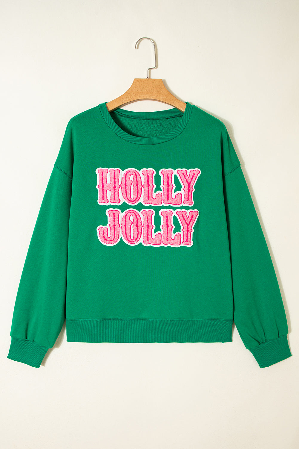 Sea Green HOLLY JOLLY Letter Christmas Holiday Sweatshirt