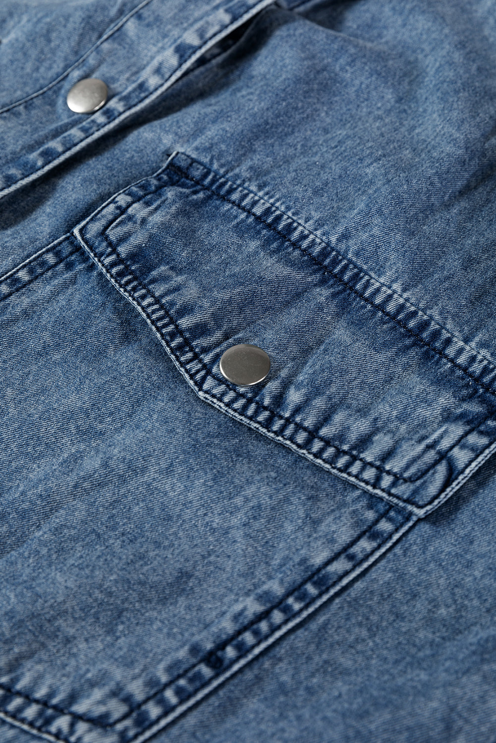 Blue Beau Chest Pocket Raw Hem Denim Loose Shirt Dress