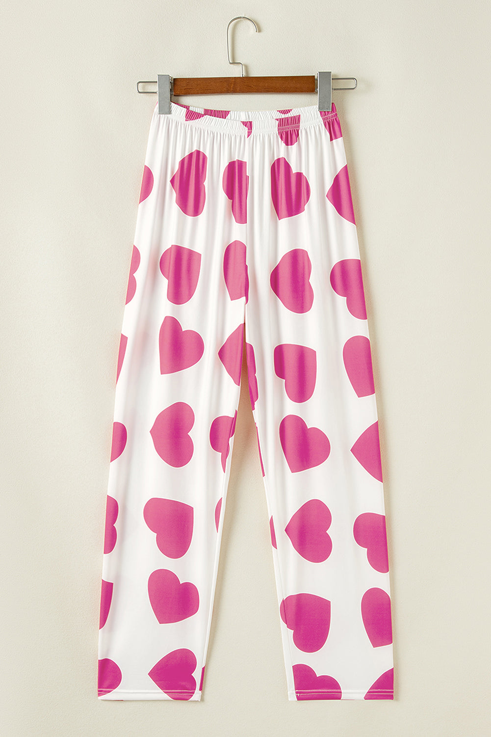 Pink Heart Print Ruffle Sleeveless Top and Pants Pajama Set