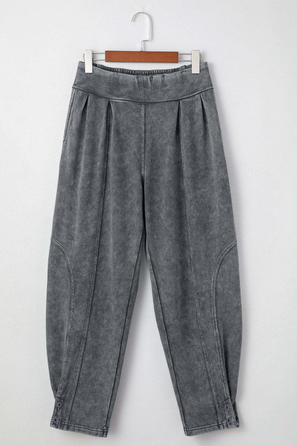 Medium Grey Mineral Wash Jogger Style High Waist Casual Pants
