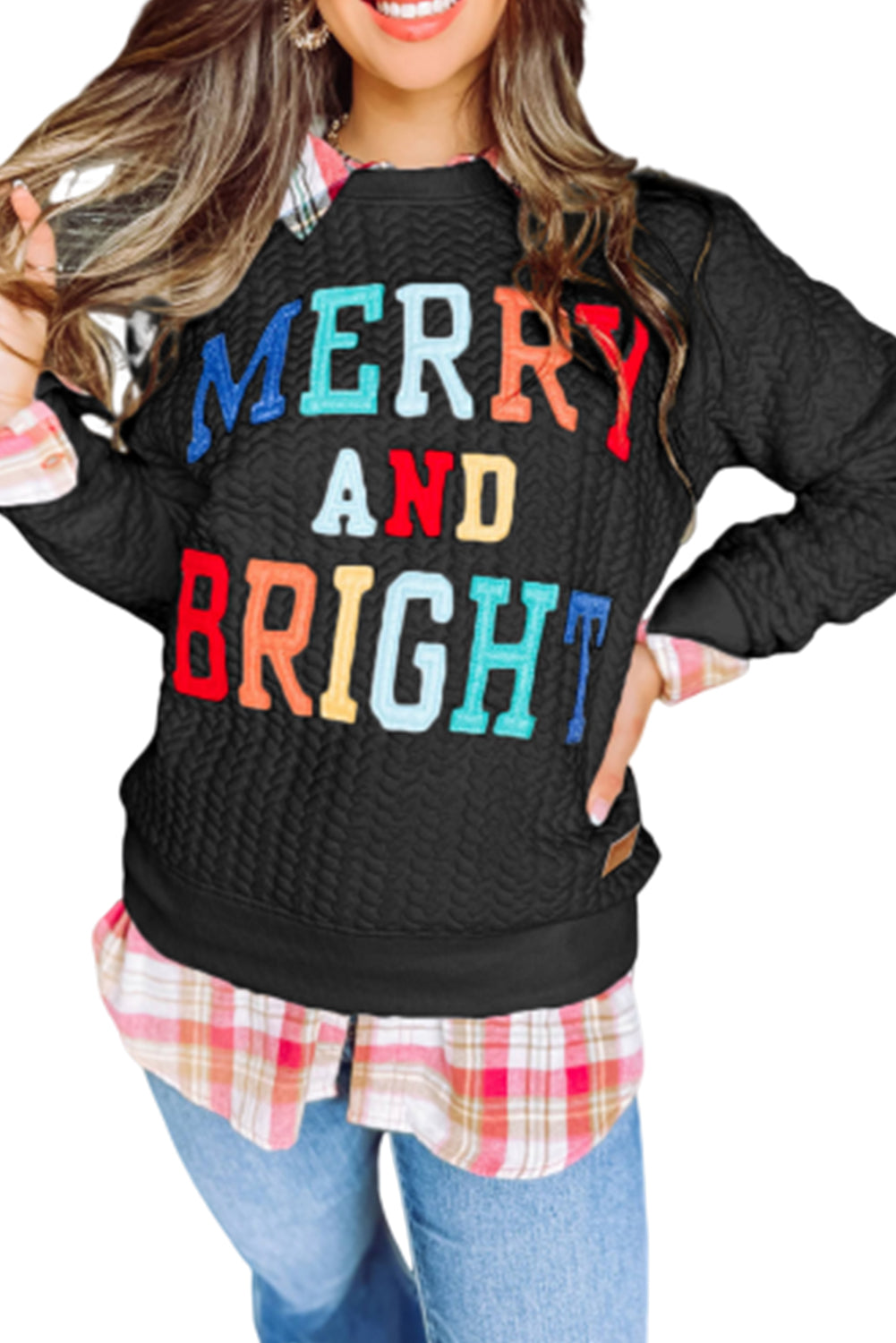 Blackish Green Merry And Bright Quilted Sweatshirt