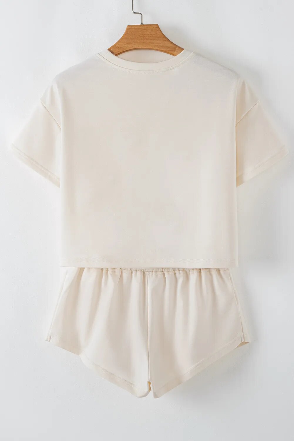 Beige Sequin Pumpkin Sequins Patch Cropped Tee Loose 2pcs Skort Set