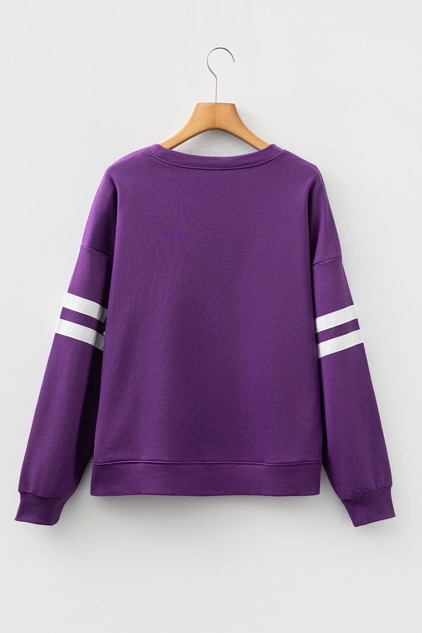 Tillandsia Purple Sequin Mardi Gras Letter Graphic Oversized Varsity Sweatshirt