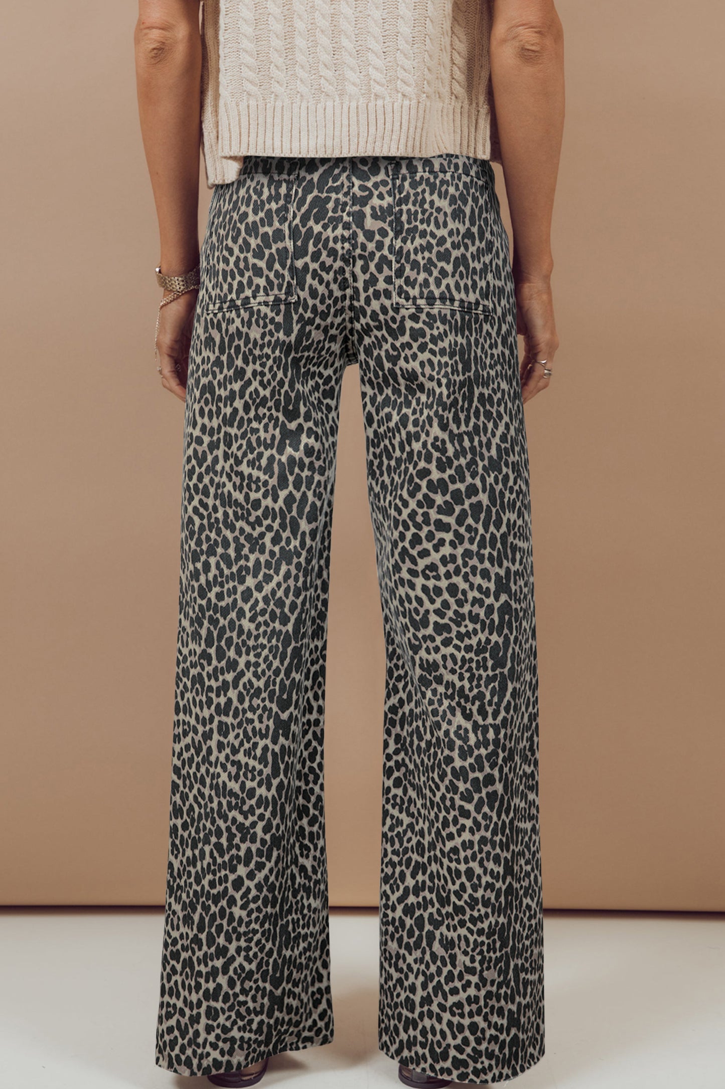 Black Leopard Print Wide Leg High Waist Jeans