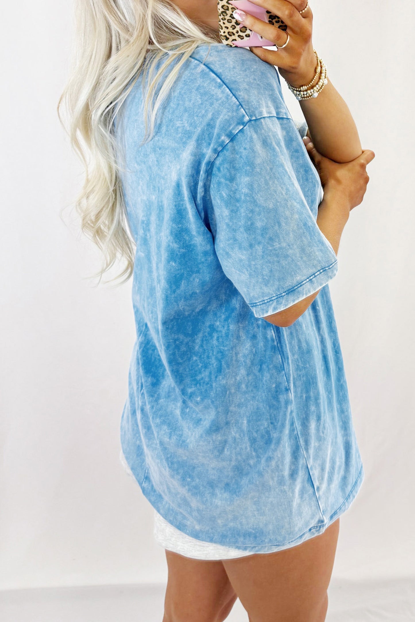 Blue USA Chenille Patch Graphic Retro Washed Cotton T Shirt