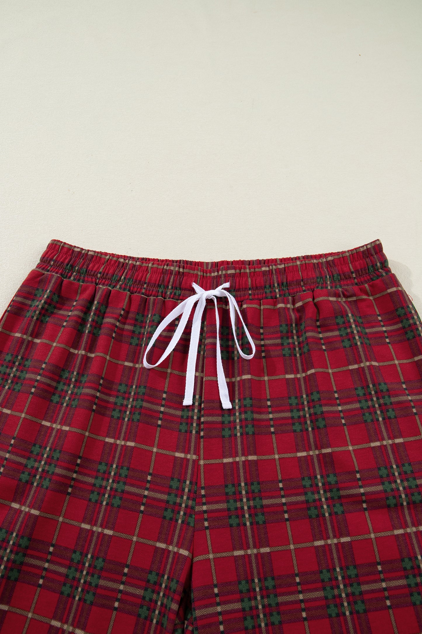 Red Plus Size Plaid Short Sleeve Shirt Loose Pants 2pcs Pajama Set