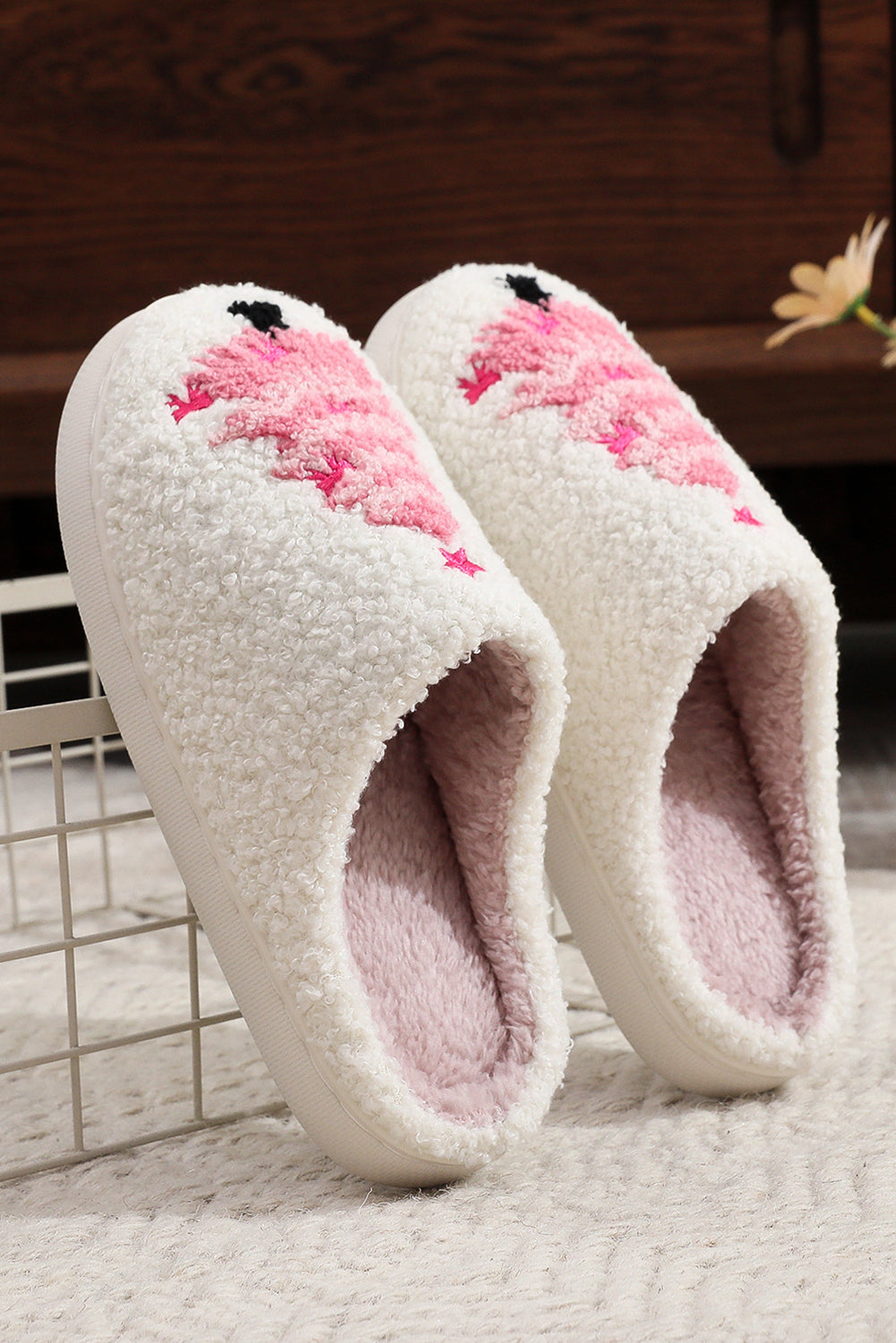 White Christmas Tree & Star Plush Slippers