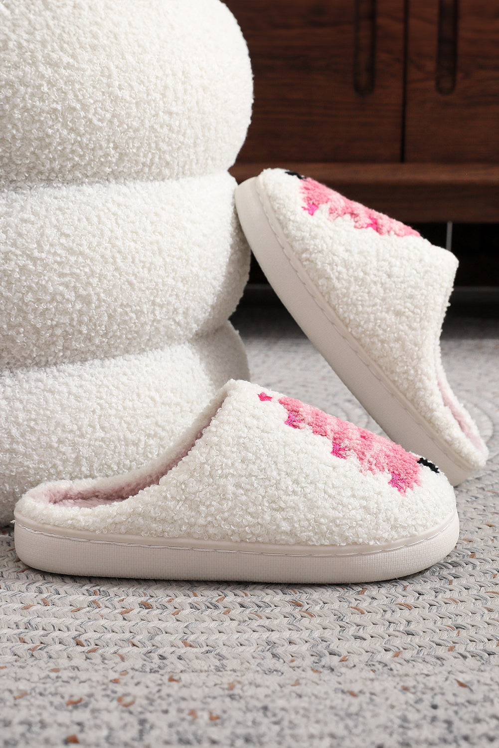White Christmas Tree & Star Plush Slippers