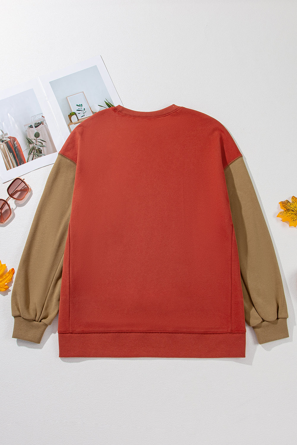 Gold Flame Ghost Sequins Patch Colorblock Sweatshirt
