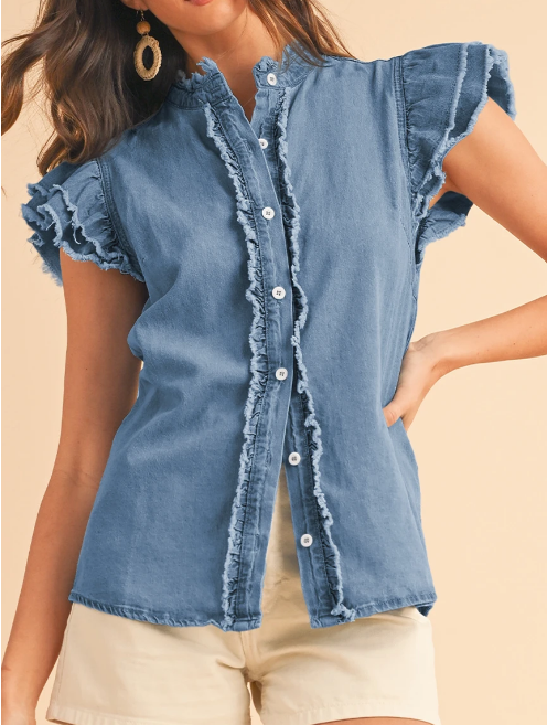 Button Front Ruffled Top